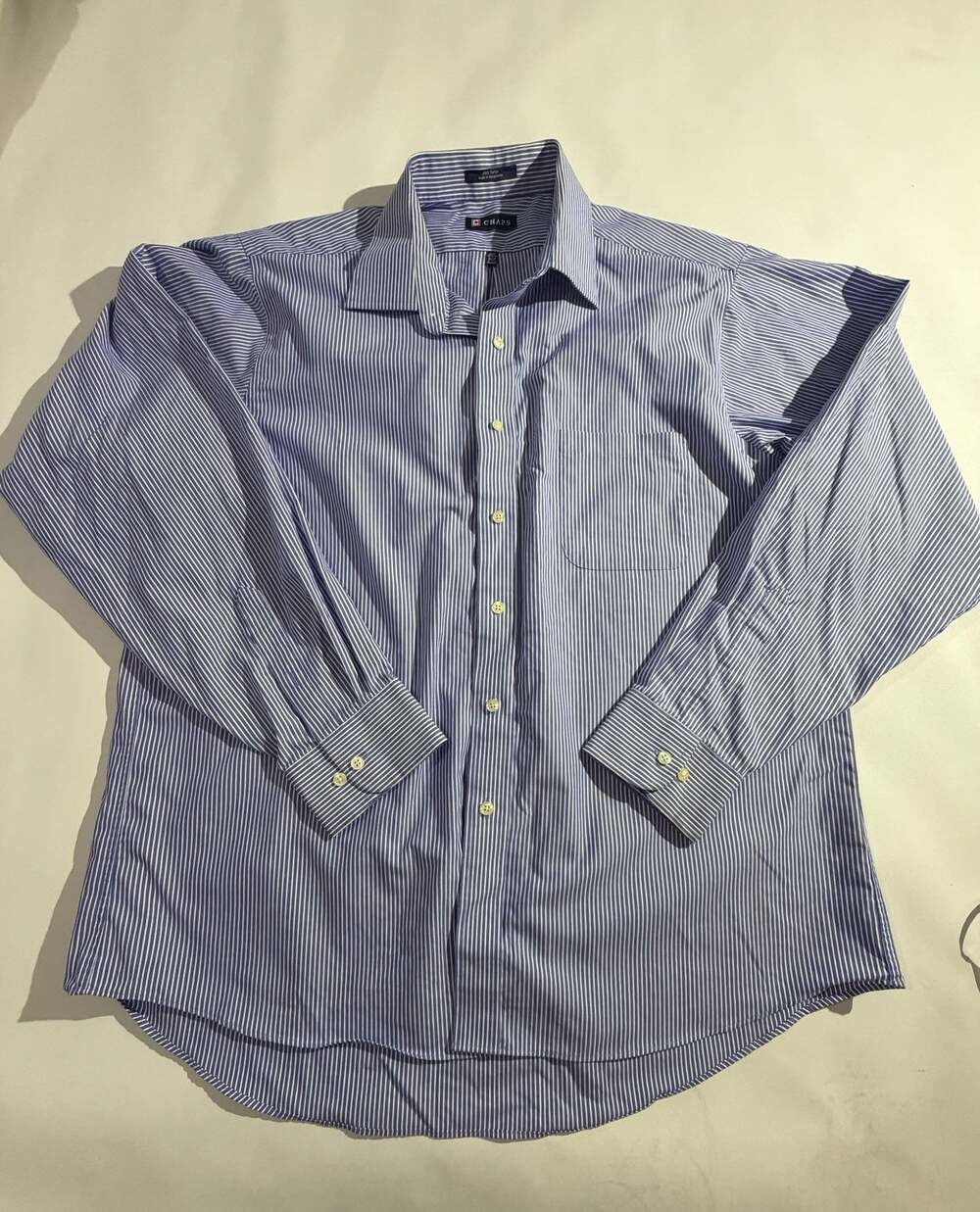 Chaps Mens XL Blue White Stripe Button Down Dress Shirt Cotton